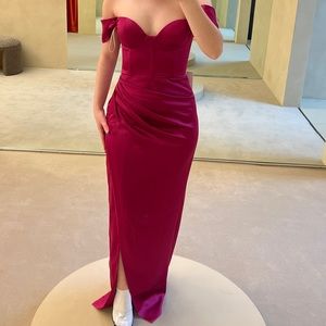 Miss Circle Zarah Fuschia Satin Maxi Gown Dress